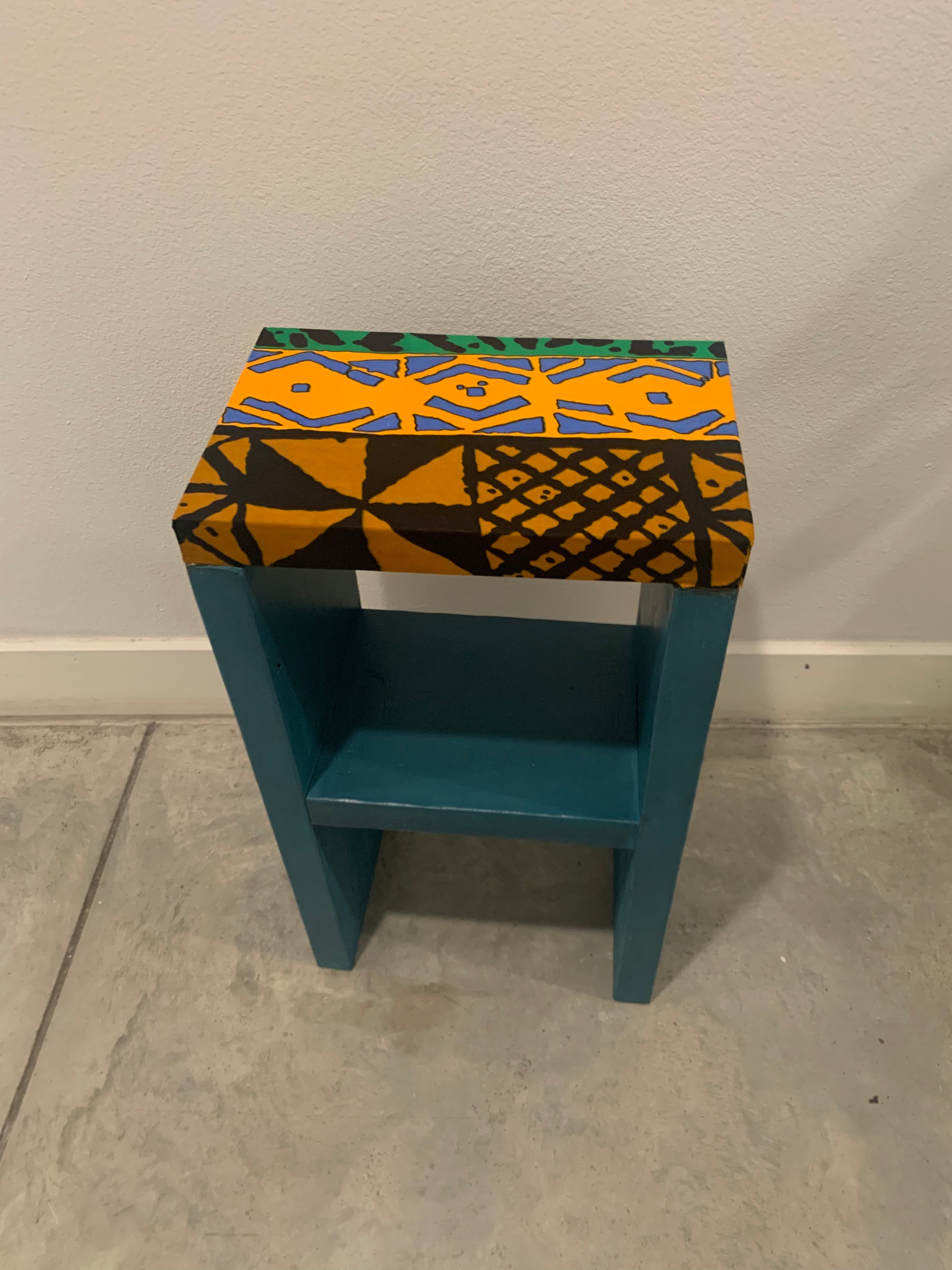 Handmade Boho African-Inspired Side Table with Decoupage Fabric Top