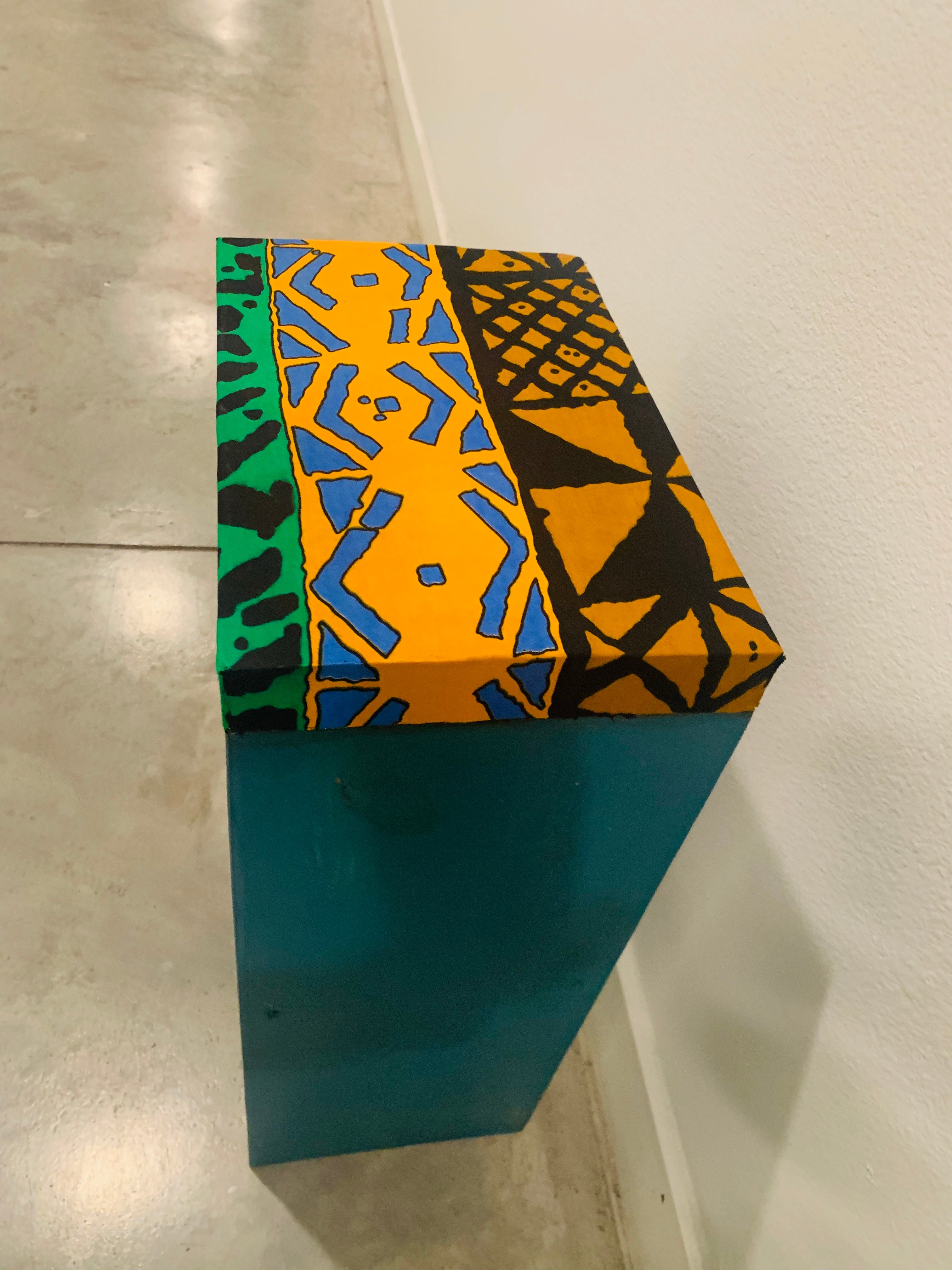 Handmade Boho African-Inspired Side Table with Decoupage Fabric Top