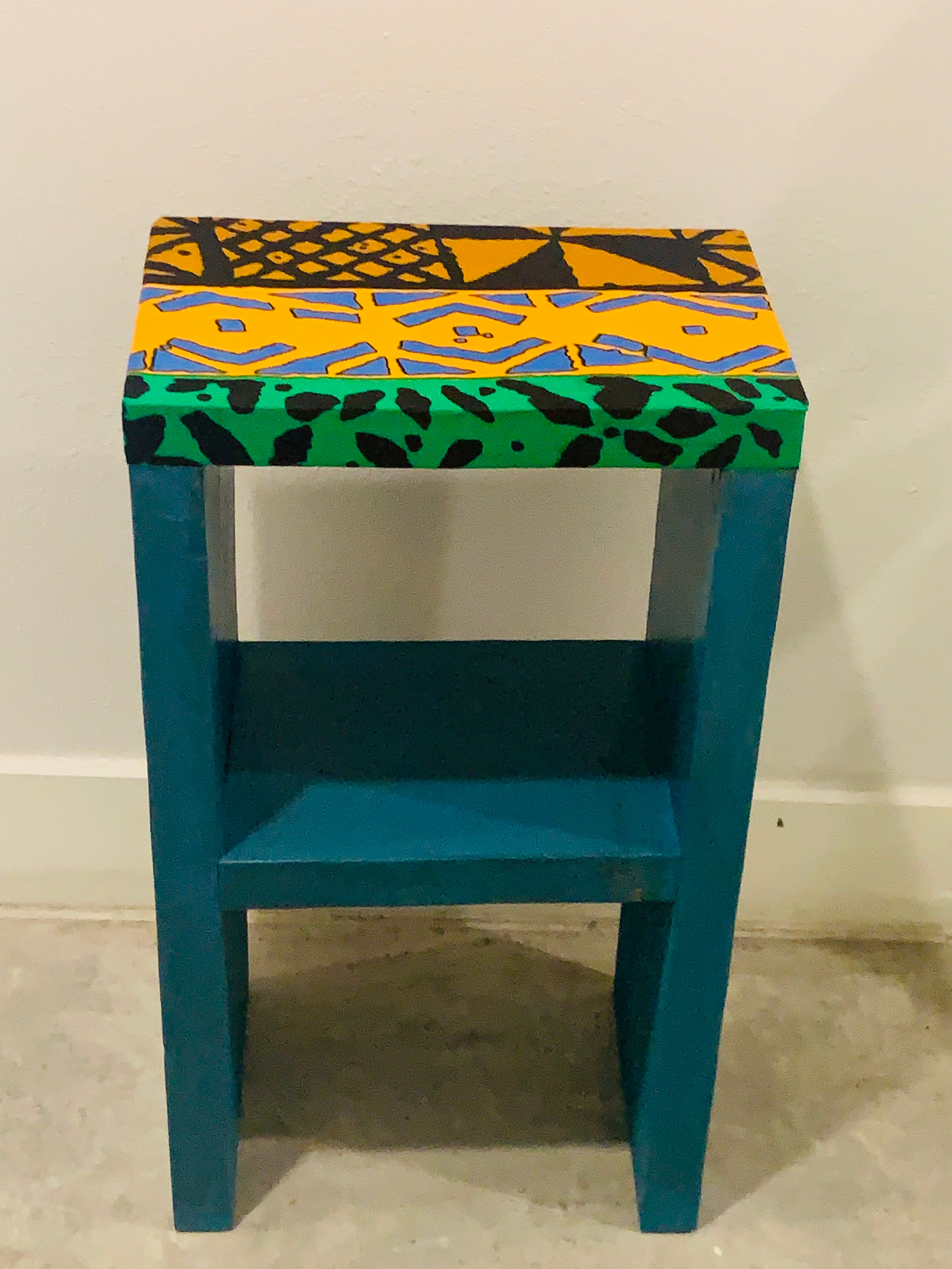 Handmade Boho African-Inspired Side Table with Decoupage Fabric Top