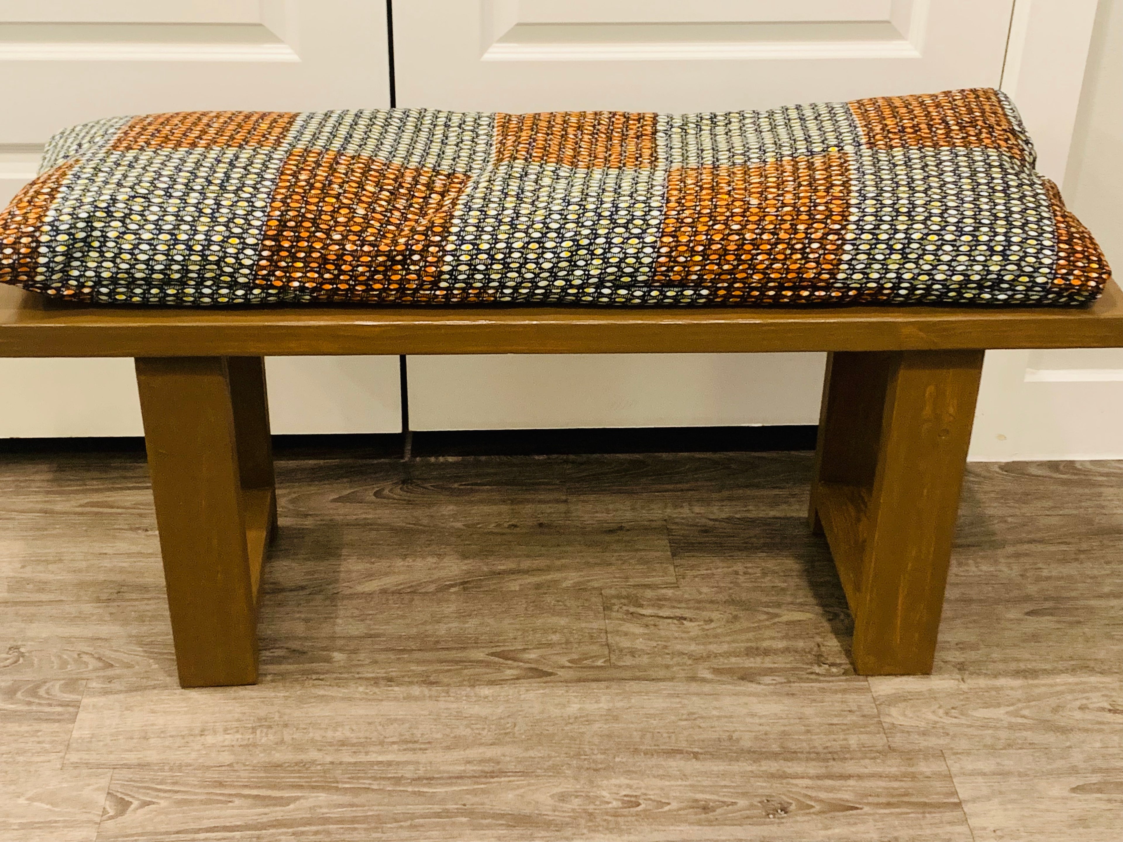 Handmade Wooden Bench with Patchwork Cushion