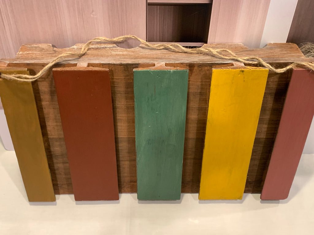 Boho Painted Wood Slat Wall Decor with Rope Hanger