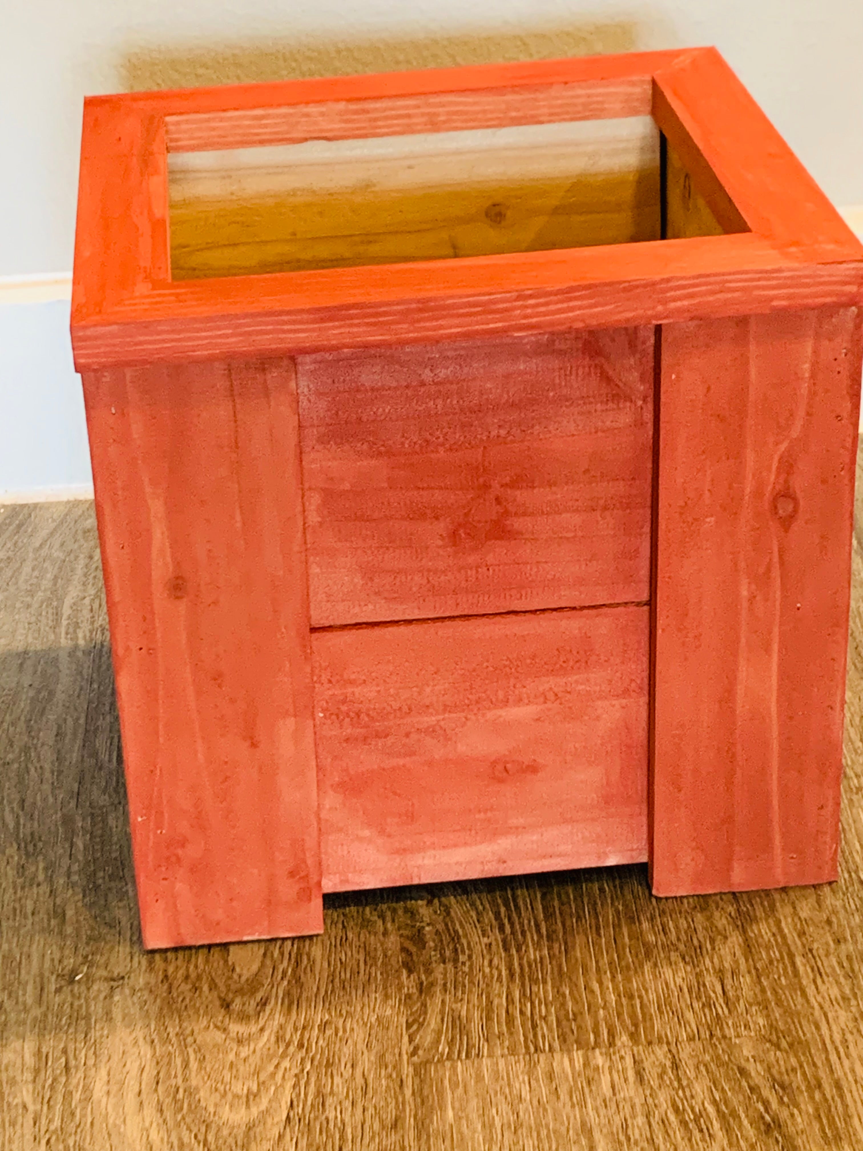 Hand-Painted Orange Wooden Planter Box