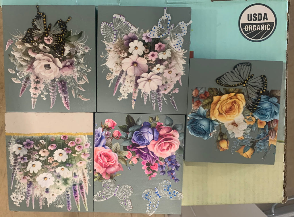 Floral Butterfly Decorative Wood Block Set
