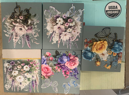 Floral Butterfly Decorative Wood Block Set
