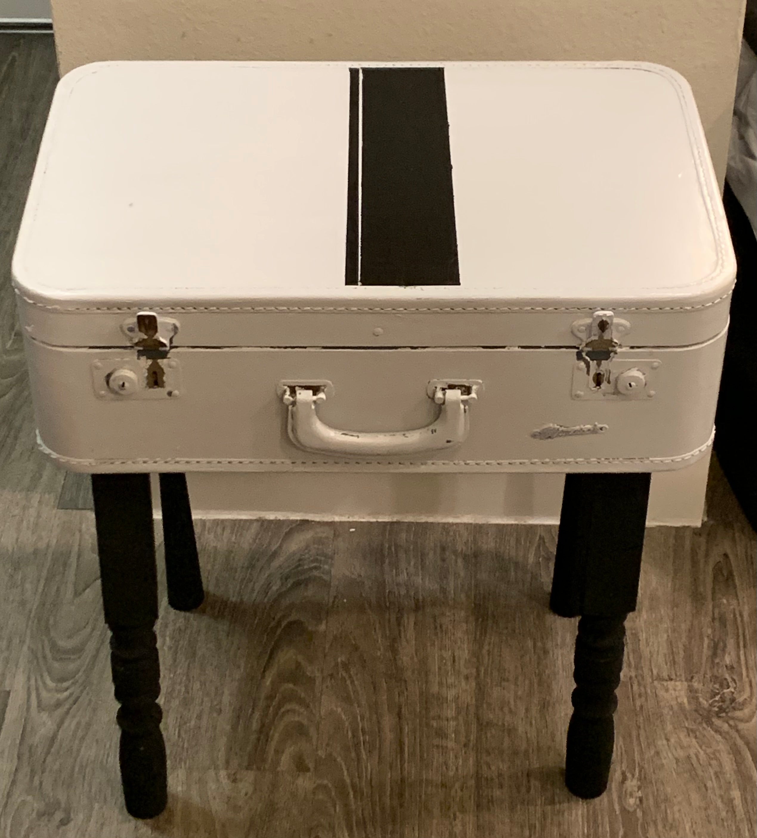 Repurposed an old Vintage Blue Suitcase Table / Nightstand
