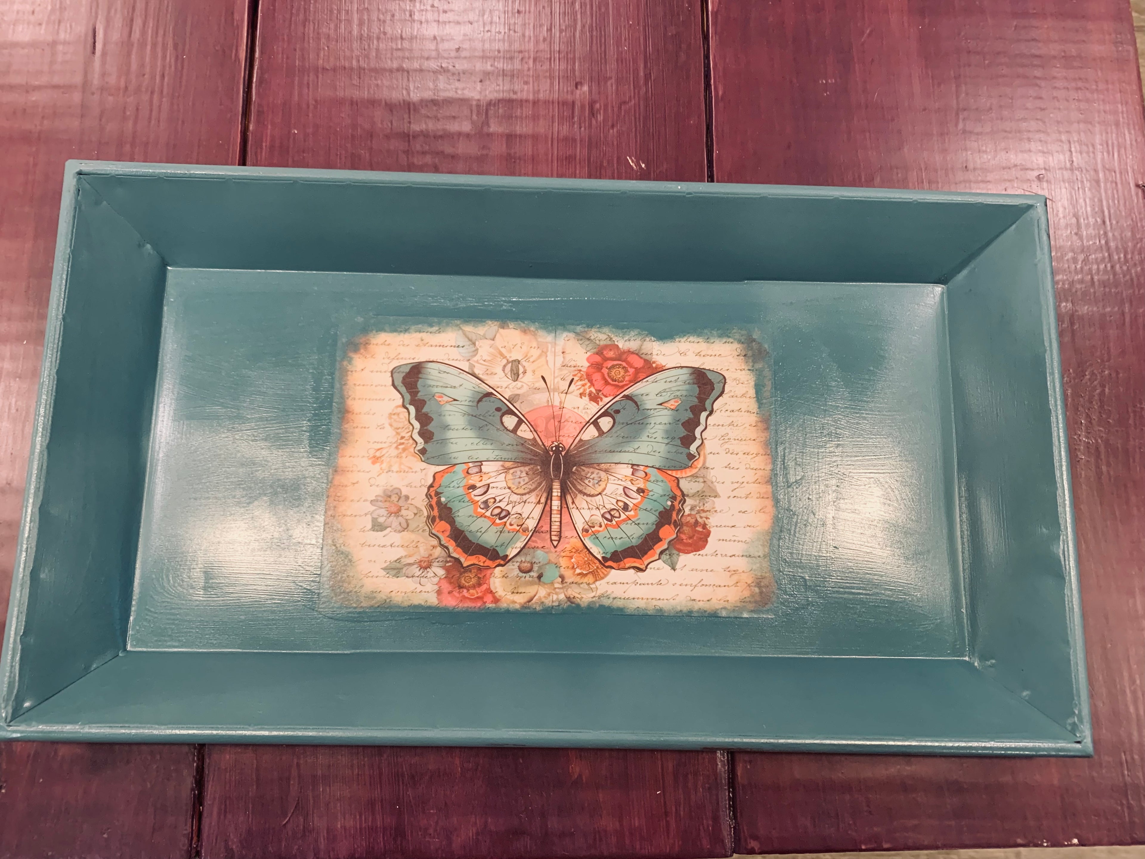 Hand-Painted Butterfly Metal Tray