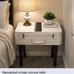 Repurposed an old Vintage Blue Suitcase Table / Nightstand