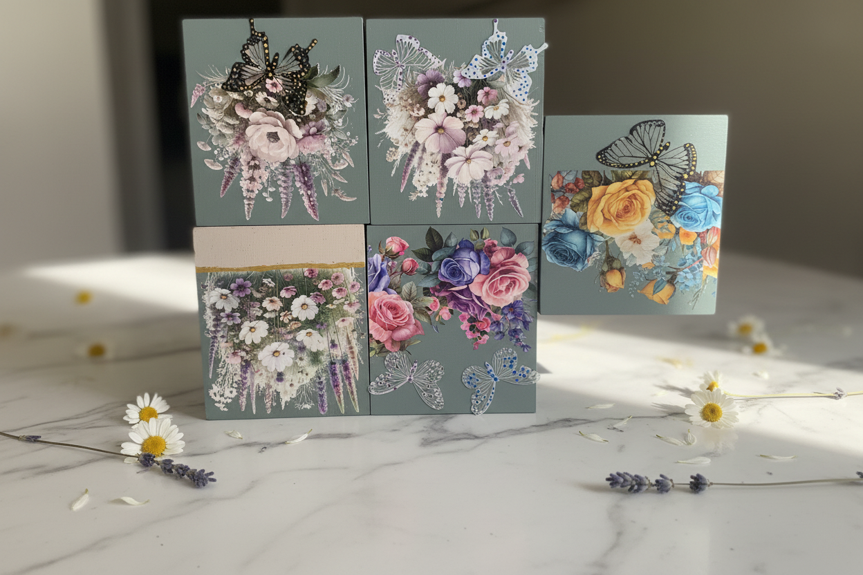 Floral Butterfly Wood Block Set