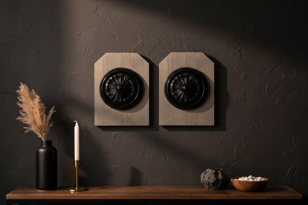 Handmade Wall Decor in Black styled in a moody, sophisticated interior