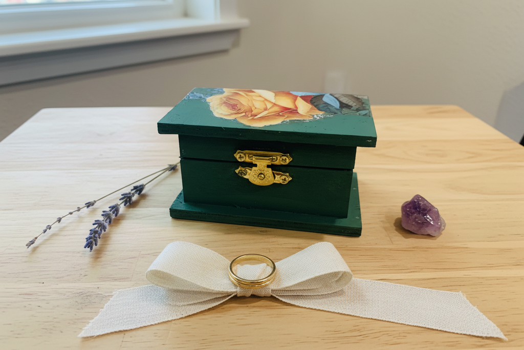 Mini Decorative Wood Box styled in a warm, charming tabletop setting